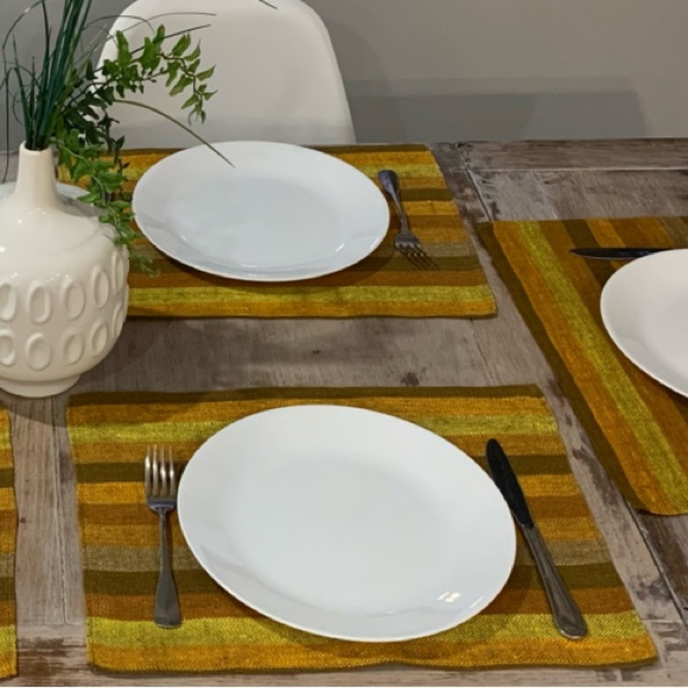 Set of 6 Vintage 70’s Striped Linen Blend Placemats